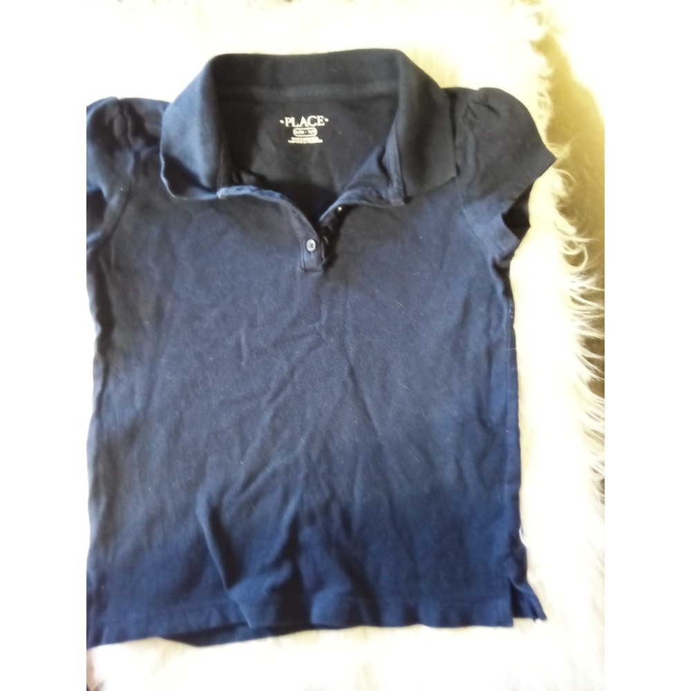 The Childrens Place Girls Navy Blue Short Sleeve Polo Shirt Size M 7/8 School